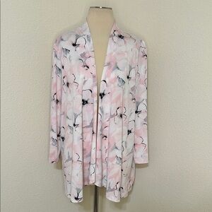 Kasper Pink Gray Black White Floral Open Front Cardigan Missing Tag L like 12 14